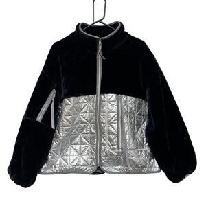 UGG Marlene Quilted Fleece Jacket Onyx Silver US L Fur Oversized Outdoor Luxury